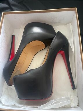 Christian Louboutin Black Leather Platform Pumps with Red Soles